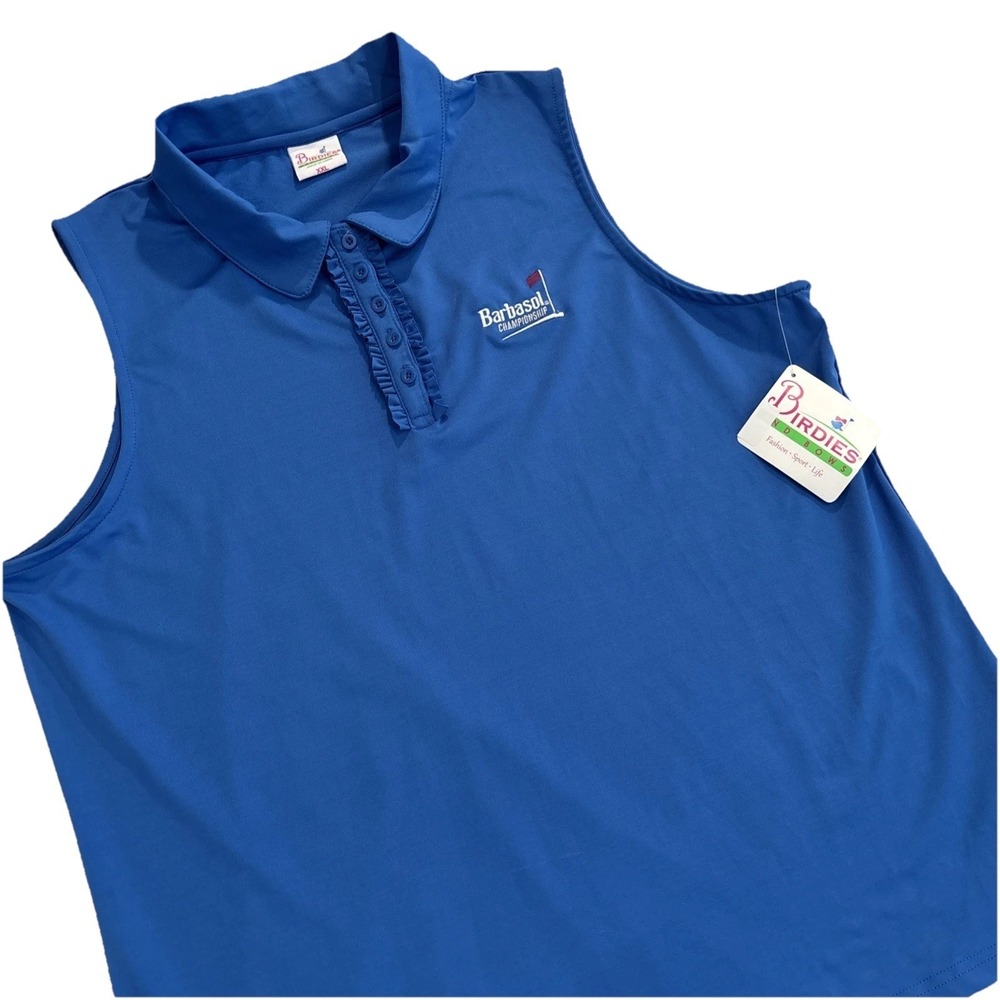 NWT Birdies & Bows XXL Blue BARBASOL CHAMPIONSHIP "High Golf" Polo Ruffled Women